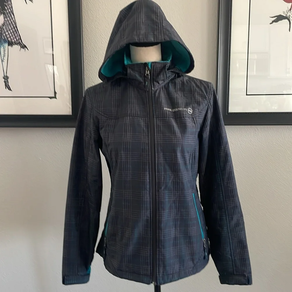 ♥️Free Country♥️ Black and Teal Checkered Jacket Size (Small)